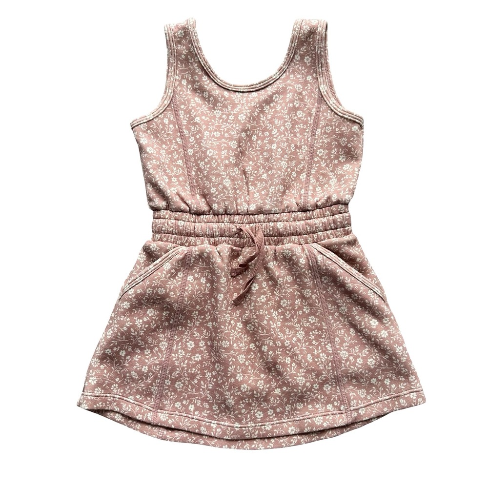 Tullabee Tank Dress Size 2-3T Pink White Floral Drawstring Waist Casual Pullover